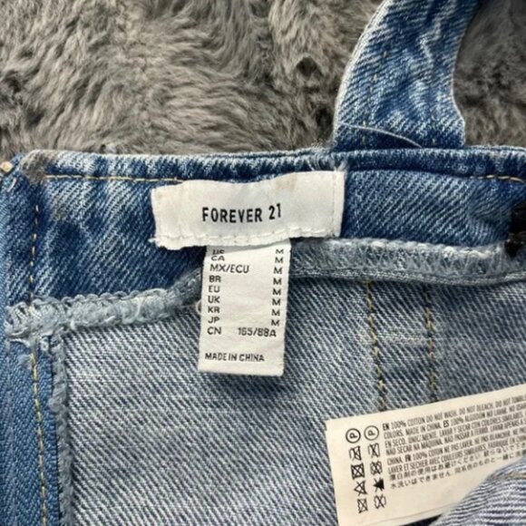 NWT Forever 21 Women's Denim Curved-Hem Top Metallic Stripes Bustier Size M - Picture 3 of 9